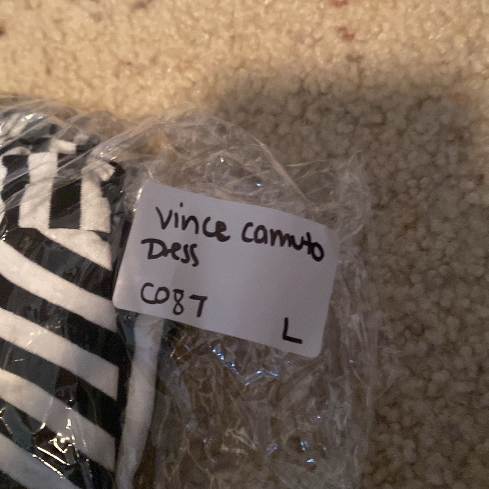 Vince Camuto Black and Blue Striped Dress Sz Large - Picture 10 of 10